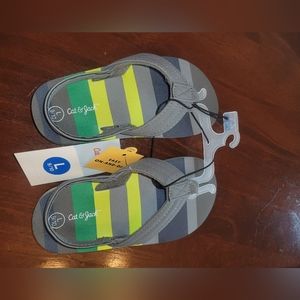 Toddler Ash Flip Flop Sandals-Cat & Jack Gray/Green L 9/10